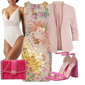 Outfit s Béžová/Hnědá/Červená/Žlutá/Vícebarevný Pouzdrové Šaty/Šaty Bez Rukávů/Šaty S Rovným Střihem/Šaty S Potiskem/Přiléhavé Šaty/Letní Šaty/Pouzdrová Šat Lascana "Elegantní letní outfit"