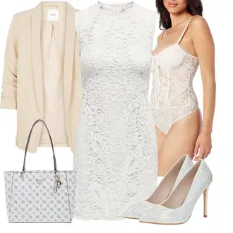 Vysoké Podpatky Outfit s Bílá/Stříbrný/Světle modrá Svatební bota/Lodička s Třpytkami/Svatební Bota Buffalo "Elegantní letní outfit"