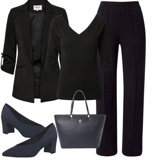 Outfity pro léto s Černá/Fialová/Tmavě modrá Obleková Kalhoty/Mušelínové kalhoty/Plisovaná kalhoty/Rovná Kalhoty/Dlouhá Kalhoty/Kalhoty Bootcut/Business Kalhoty Only "Elegantní letní outfit"