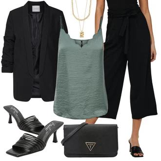 Outfit sa Crna Tradicionalna Hlača/Hlače od muslina/Baggy Hlače/3/4 Hlača/Paperbag Hlača JdY "Elegantni Ljetni Outfit"