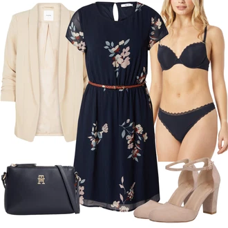 Kombinacije za festival Cvjetna Moć sa Tamnoplava/Plava/Pastelne boje Haljina Veći Broj/Tunika About You "Elegantni Ljetni Outfit"
