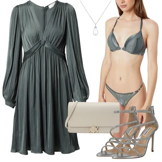 Outfit sa Srebro/Zeleno/Bijela Collier Nenalina "Elegantni Ljetni Outfit"