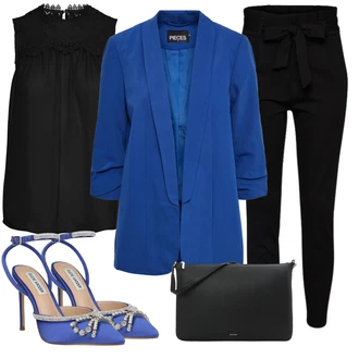 Outfit sa Crna Hlača sa Stremenom/Hlače Visokog Struka/Paperbag Hlača/Pletena Tajica VERO MODA "Elegantni Ljetni Outfit"