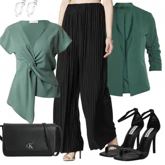 Outfit sa Tirkizna/Zeleno/Svjetlozelena/Svjetloplava Bluza Kratkih Rukava/Bluza Vrh/Omotana Bluza/Bluza s Leptir Mašnom guido maria kretschmer women "Elegantni Ljetni Outfit"