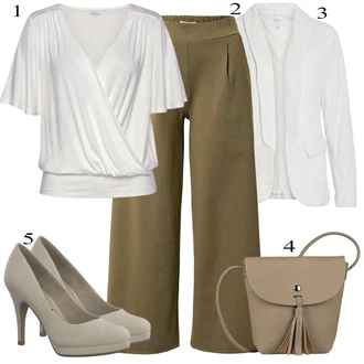 Outfity pro práci s Tmavě zelená/Khaki Tradiční Kalhoty/3/4 Kalhoty/Mušelínové kalhoty/Culotte Kalhoty/Kalhoty se Štěrbinou/Široká Kalhoty Ichi "Elegantní vzhled"