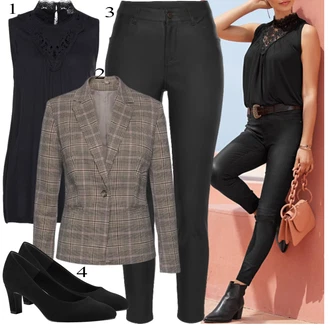 Outfit s Hnědá/Béžová Kožená Pánská Bund/Kostkované Sako/Tvídové Sako/Kožená bunda pro muže/Kožená bunda Lascana "Oblečení do kanceláře"