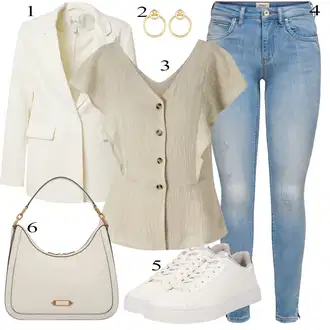 Outfity z džínu s Bílá/Khaki/Béžová Oblek Krátké Sako/Kožená bunda pro muže/Oversize Sako/Elegantní Sako/Boyfriend Sako/Kožená Pánská Bund/Blejzrové Bund yas "Outfit na léto"