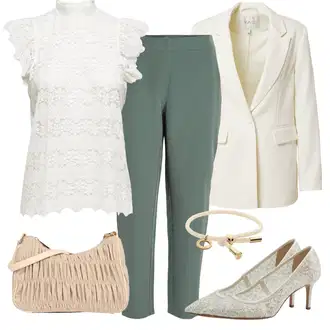 Outfit sa Bijela/Kaki/Bež Elegantni Sako/Boyfriend Sako/Kratki Sako/Kožna jakna za muškarce/Oversize Sako/Sako Jakna/Kožna jakna za muškarce yas "Elegantni look"