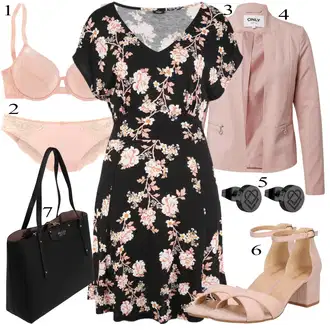 Ke kolenům Outfit s Černá/Růžová/Červená Žerzejové Šaty/Šaty S Potiskem/Letní Šaty/Zavinovací Šaty/Ležérní Šaty Lascana "Elegantní vzhled"