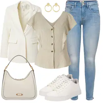 Outfit sa Bijela/Kaki/Bež Elegantni Sako/Boyfriend Sako/Kratki Sako/Kožna jakna za muškarce/Oversize Sako/Sako Jakna/Kožna jakna za muškarce yas "Elegantni Look"