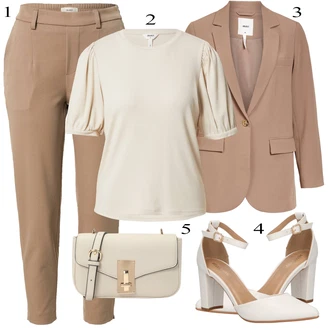 Outfity pro matri?ní ú?ad Le?érní Host s Bílá/Krémová Letní Bota/Sandál s podpatkem/Pohodlná lodi?ka/Boty Mary Jane/Sandál Na ?irokém Podpatku/P?ezková bota/Lodi?ka s T-páskem/Sandál Na Podpatku/Vintage Lodi?ka About You "Oble?ení do kancelá?e"Look: Le?érní, ?ik, Elegantní, Cool, Old Money