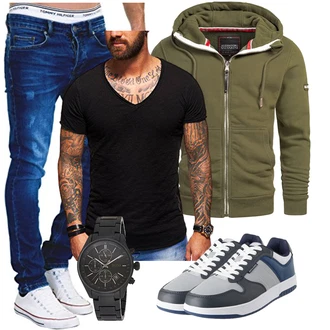 Outfit mit Schwarz T-Shirt Behype "Freizeit Outfit"