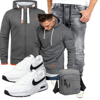Groß Outfit mit Grau/Dunkelgrau/Rot/Orange/Hellgrau Pullover mit Reißverschluss/KapuzenPullover/Ausgefallener Hoodie/Sport Sweatshirt/Strick Hoodie/Sweatjacke/Sport Hoodie !Solid "Freizeit Outfit"