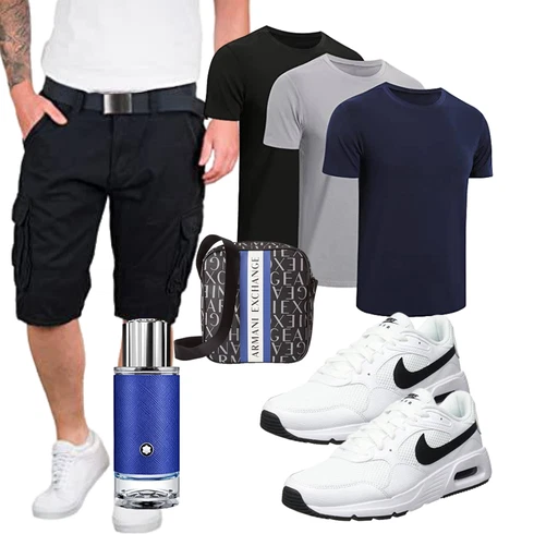 Basic Dunkelblau/Grau/Schwarz Hemd Cargo Short Indicode kombinieren