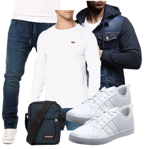 Dunkelblau/Hellblau Kapuzenjacke/Kurze Jeansjacke Leif Nelson kombinieren