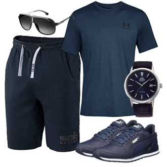 Outfit mit Dunkelblau Sweatshorts/Musselin Shorts/Kurze Hose/Bermuda/Baggy Short Mount Swiss "Freizeit Outfit"