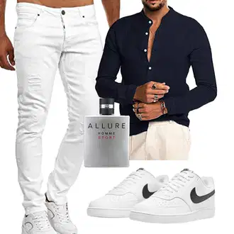Cropped Outfit mit Schwarz/Dunkelblau JeansHemd/Hemdbluse/Business Hemd/Casual Hemd AUDATE "Freizeit outfit"