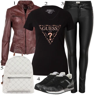 Outfit s Červená/Hnědá/Tmavě červená/Tmavě hnědá Kožená Bomber Bund/Kožené Bund Bunda z Umělé Kůže/Motorkářská bunda/Kožené Bund/Motorkářské Bund/Kožená vintage bunda Maze "Outfit na podzim"