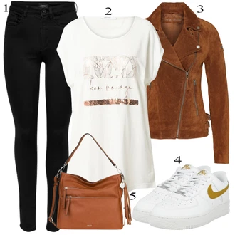 Outfit s Černá/Tmavě Modrá Legíny s Podšívkou/Teplé Legíny/Kožená bunda/Neprůhledný Legíny/Sportovní Legína/Formovaná Legína/Bavlněné Legíny/Legíny s Rozparkem/Pletený Legín Only "Outfit na podzim"