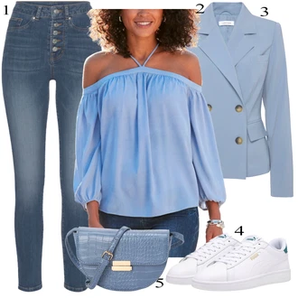 Vintage Outfit s Modrá/Tmavě modrá/Světle modrá Kožené Boty/Zkrácené Džíny/Push up Džín/Kotníková Bota/Navlékací džíny/Capri Džíny/Dámské Džíny s Délkou 7/8/Kožená bunda Lascana "Outfit na podzim"Look: Ležérní, Cool, Krásný, Old Money, Skromné, Vintage