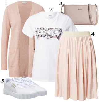 Oblečení se sukní S křivkami s Růžová Pletenina veľkej veľkosti Vila "Outfit na podzim"