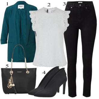 Zapínání na knoflíky Outfit s Šedá/Krémová/Stříbrný/Bílá Halenka a Tunika/Tričko & Top Móda Pro Plnoštíhlé/Halenka Móda Pro Plnoštíhlou Pieces "Outfit na podzim"