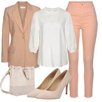 Outfit sa Narandžasta/Pink Kožna Jakna/Ženske Traperice 7/8 Dužine/Čizma do Gležnja/Capri Traperice/Skraćene Traperice/High Waist Traperice/Traperice s Prorezom/Push-up Traperice/Kožne Cipele Lascana "Jesenski Outfiti"