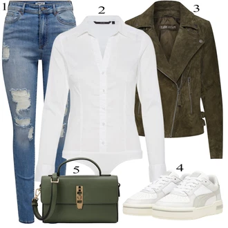 Outfit s Bílá/Krémová Halenka Slim Fit/Halenkové Body VERO MODA "Outfit na podzim"