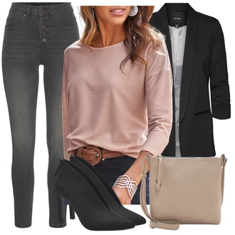 Outfit sa Siva/Smeđa/Ljubičasta/Bež/Kaki Majica s 3/4 rukavima/Duga košulja/Majica S Visokim Okovratnikom VIVANCE "Jesenski outfiti"