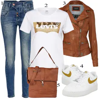 Outfity pro zábavu Safari s Hnědá/Béžová Obchodní Taška/Taška/Taška Na Notebook/Taška na Macbook/Taška Na Notebook/Kancelářská Taška/Brašna/Sportovní Taška Přes Rameno About You "Outfit na podzim"Look: Boho, Cool, Krásný, Safari, Western