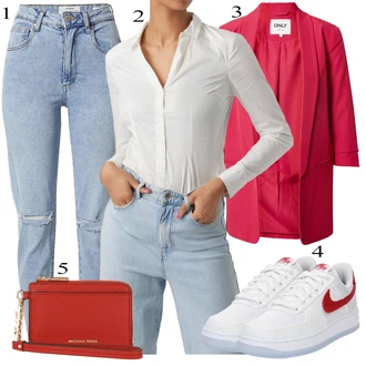 Outfit s Bílá/Krémová Halenka Slim Fit/Halenkové Body VERO MODA "Outfit na podzim"