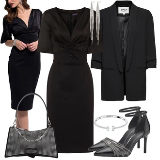 Old Money Outfit sa Crna/Siva/Crvena Haljina Veći Broj hotsquash "Jesenski Outfiti"Look: Rap, Burleska, Šik, Old Money, Preodjeven, Ured, Elegantan