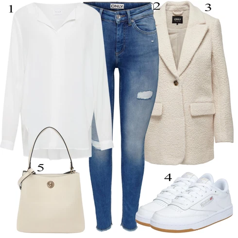 Kombinace Šedá/Hnědá/Béžová/Bílá/Krémová/Khaki Halenkové Body/Blůza s knoflíčkem/Halenka se Stojatým Límcem/Dlouhá Halenka/Halenka s Dlouhým Rukávem/Oversize Halenka/Oversize Muselínová Blůza/Slip-on Halenka/Tunikové Tričko Vila kombinovat s Modrá Kožená bunda/Push up Džín/High Waist Džínové Kalhoty/Džíny s Rozparkem/Kožené bundy/Kotníková Bota/Džíny s Dírou Only