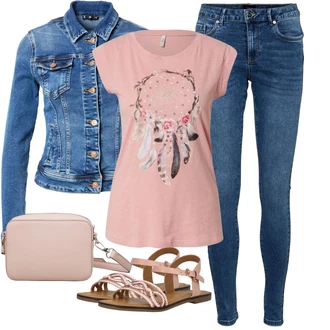 Outfit s Modrá/Světle modrá/Tmavě modrá Kožená bunda/Džíny s Nízkým Sedem/Motorkářské Džíny/Zimní bunda/Džín s Nízkým Pasem/Push up Džín/Kotníková Bota/Slim Fit Džíny/Kožené Boty/Džíny s Rozparkem/Navlékací džíny VERO MODA "Lehký outfit"