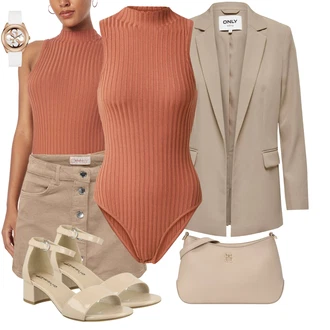 Manšestr Outfit s Béžová/Khaki/Hnědá Krátká Sukně/70tá Léta Minisukně/90tá Léta Sukně/Manšestrová sukně/Džínová Sukně Only "Lehký outfit"