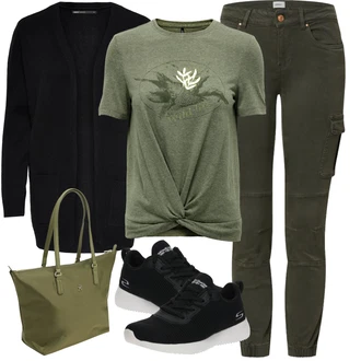 Outfit s Khaki/Tmavě zelená Cargo Kalhoty/Manšestrový legíny/Manšestrové Kalhoty/Jeggings/Skinny Kalhoty/Tregíny/Zimní Kalhoty Only "Lehký outfit"