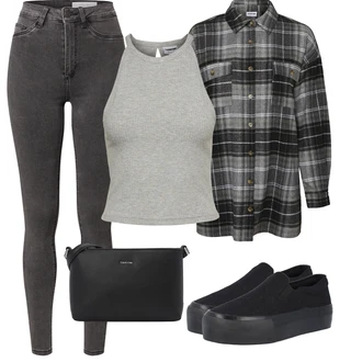 Dlouhé Outfit s Černá Teniska Skate Bota/Nazouvací Teniska About You "Lehký outfit"