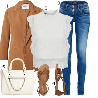 Outfit s Hnědá/Béžová Sandál S T Páskem/Vintage sandál/Páskový Sandál/Gladiátorská sandála/Římská sandála/Letní Bota About You "Outfit na léto"
