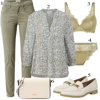 Prevelik Outfit sa Siva/Zeleno/Svjetloplava/Svjetlozelena Pletenina/Majica Košulja s Bluzom/Košulja od muslina S.Oliver "Poslovni look za žene"Look: Rap, Stil, Safari, Sveučilišna, Prevelik, Vintage, Boho