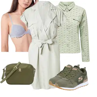 Outfity pro léto s Šedá/Khaki/Zelená/Světle zelená Košilové šaty/Šaty na safari/Občanské šaty/Zavinovací Šaty/Halenkové Šaty/Šaty s Páskem Noisy may "Letní květiny"