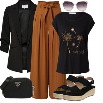 Kůže Outfit s Černá/Béžová Espadrille pantofle/Espadrilka na Podpatku/Espadrille sandál/Espadrilka s klínovým podpatkem About You "Letní květiny"