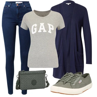 Outfit s Tmavě modrá Pletenina veľkej veľkosti/Kabát/Tunika Tom Tailor "Letní květiny"