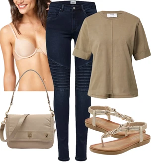 Motorka Outfit s Modrá/Tmavě modrá Motorkářské Džíny Only "Letní květiny"Look: Jízda na koni, Motorka