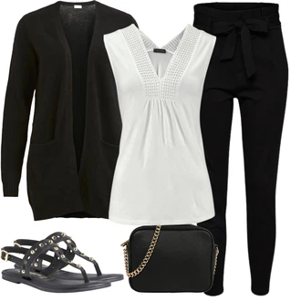 Outfit s Černá Střmenová Kalhoty/Paperbag Kalhoty/Kalhoty s Vysokým Pasem/Pletený Legín VERO MODA "Letní květiny"
