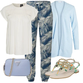 Mom Křest Outfit s Krémová/Khaki/Bílá/Zelená/Béžová Móda Pro Plnoštíhlou Tunika VERO MODA "Letní květiny"Look: Styl, 20 léta, Babydoll, Boho, Mom, Příliš oblečený, Bar, Křest, Den na pláži, Koncert, Chatky