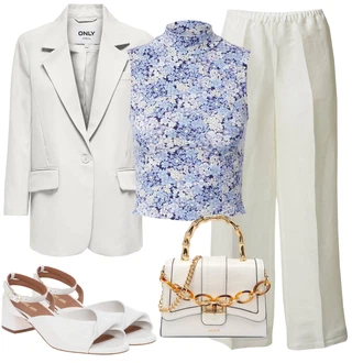 Outfity s oblekem s Bílá/Modrá/Světle Modrá Halenek top/Top Na Party/Košilový top/Krátký top/Halenka Bez Rukávů/Pánské boty Edited "Letní oblečení"