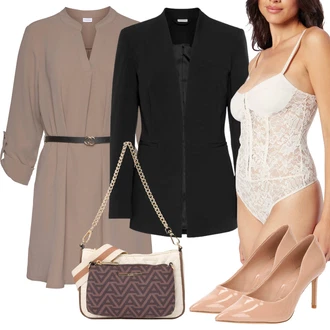 Móda pro plnoštíhlé Outfit s Černá Elegantní Sako/Kožená Pánská Bund/Kožená bunda pro muže/Smokingové sako/Blejzrové Bund/Business Oblek/Pletený Sako/Kožená bunda/Neformální Sako/Blůzové Sako Lascana "Letní oblečení"