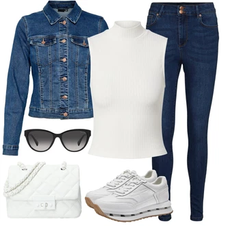 Jaro Outfit s Modrá/Tmavě modrá/Světle modrá/Pastelové barvy Krátké Džínové Bundičky/Džínové Bund VERO MODA "Letní oblečení"