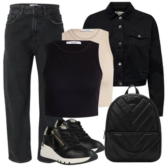 Outfit s Černá/Tmavě šedá Boyfriend Kalhoty/Tesařská kalhoty/Manšestrové Lacláč/Kalhoty s Vysokým Pasem/Paperbag Kalhoty LTB "Letní oblečení"