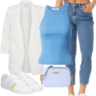 Outfit s Modrá/Světle modrá Capri Džíny/Dámské Džíny s Délkou 7/8/Kotníková Bota/Dad Džíny/Girlfriend Džíny/Mom Jean/Džíny Regular Fit/High Waist Džínové Kalhoty/Zužující se Džíny/Zkrácené Džíny JdY "Letní oblečení"